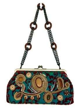 Mary Frances Teal Floral Beaded Embroidered Handbag